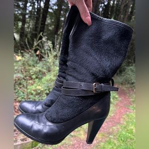 Derek Lam Black Calf Hair Leather Harness Buckle Boots